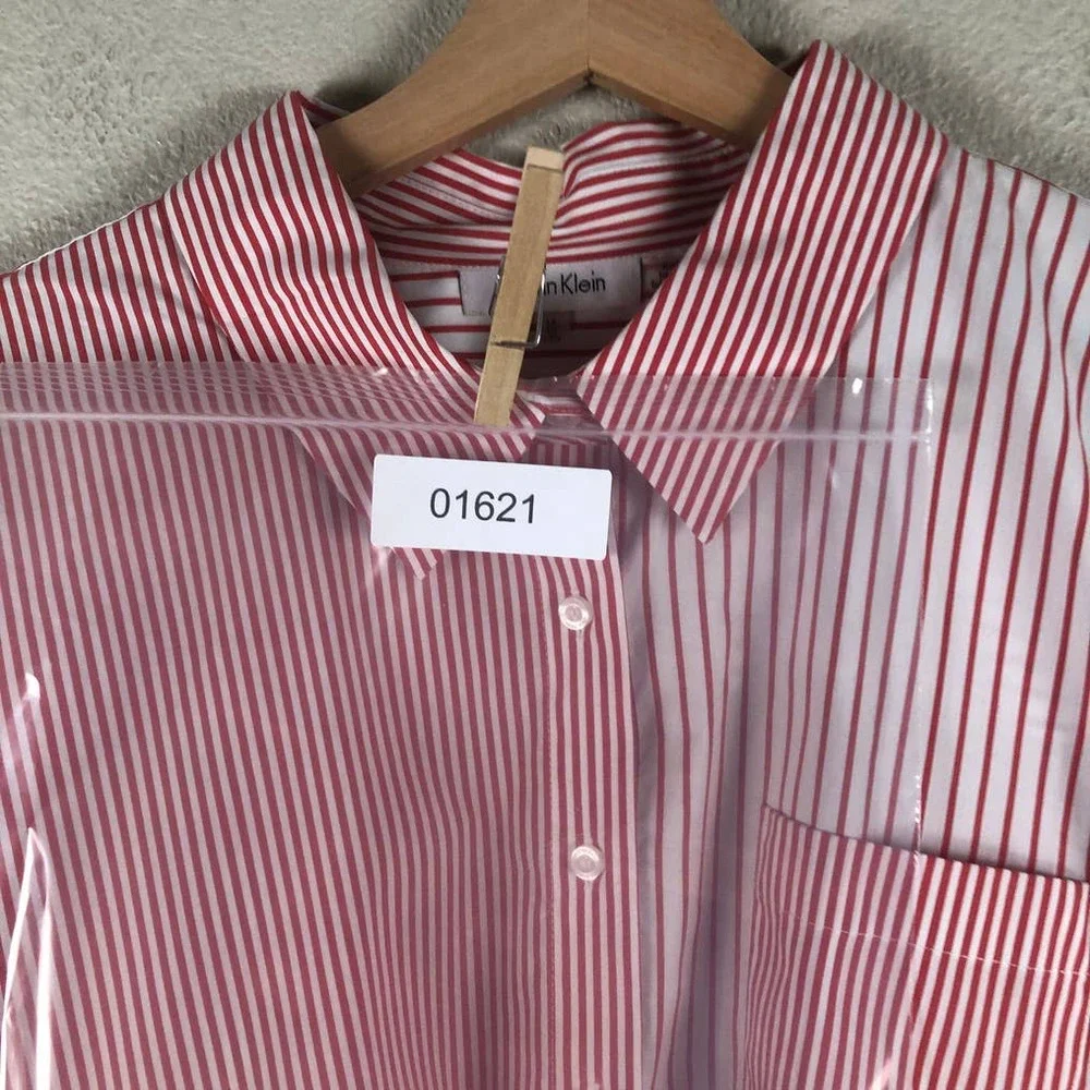CALVIN Klein Shirt Red White Striped Colorblock Collared Trendy Size 1X Large - Picture 13 of 13